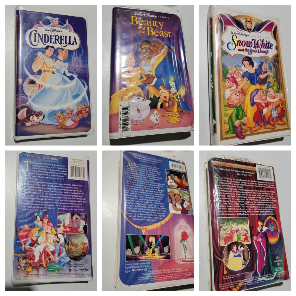 Lot of 3 vintage Walt Disney VHs Cinderella, Snow White & Beauty the Beast
